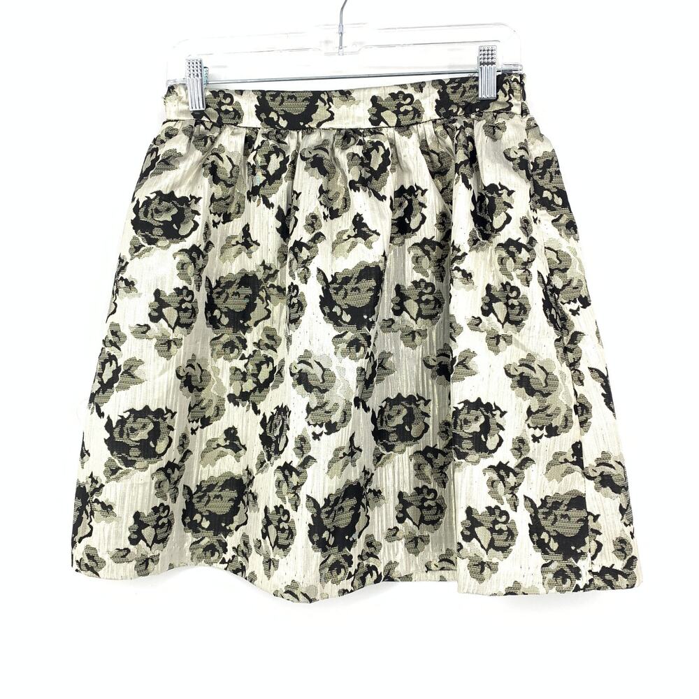 Y2K Forever 21 Women's Size Small Metallic Rose Print A-Line Skirt Black Silver